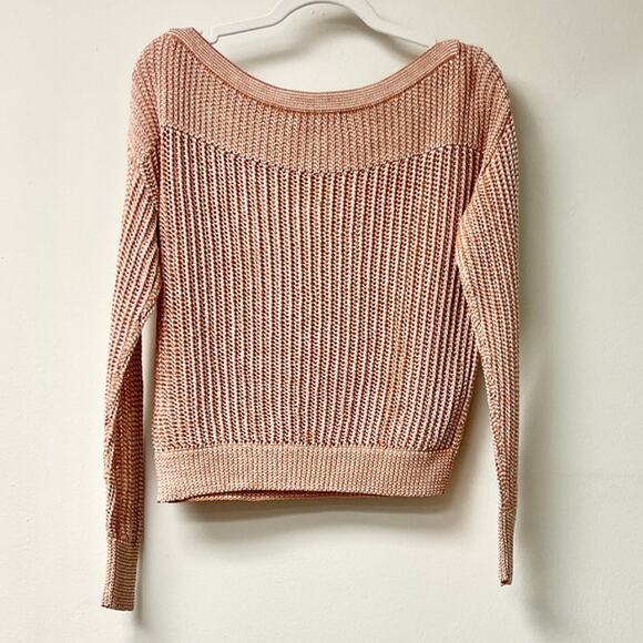Intermix Megan Two-Tone Cotton Asymmetric Neck Open Knit Sweater Orange Beige P - Picture 6 of 6